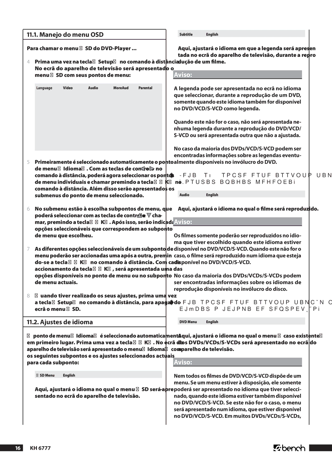 Kompernass KH 6777 manual .. Manejo do menu OSD, Para chamar o menu OSD do DVD-Player 