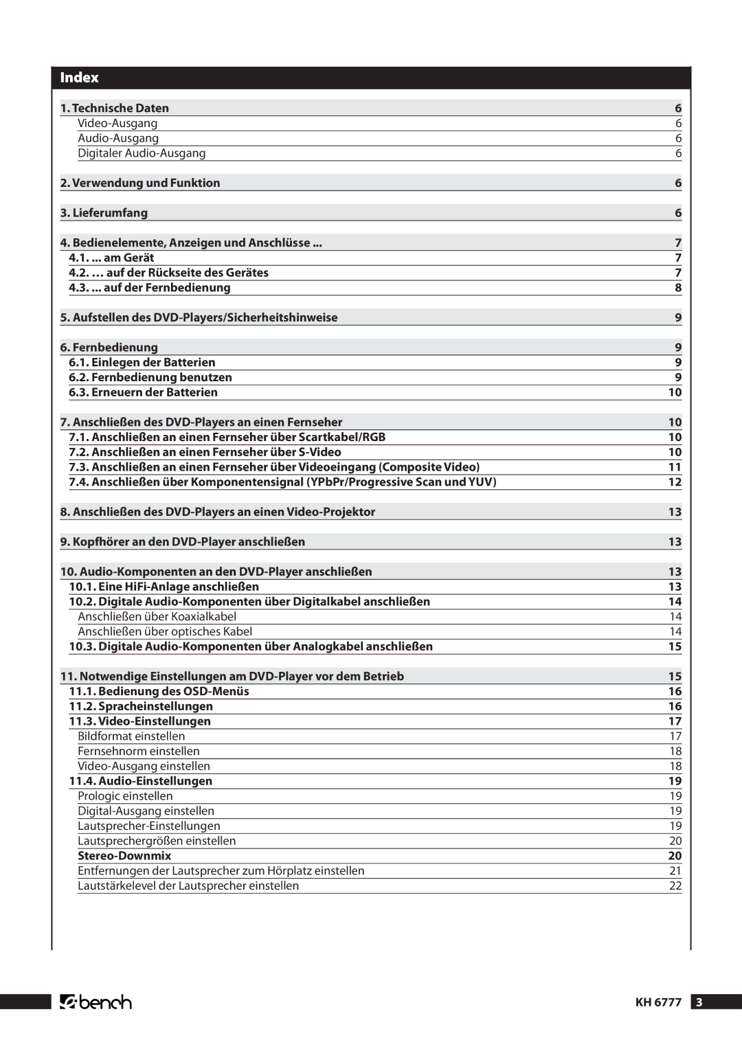 Kompernass KH 6777 manual Index 