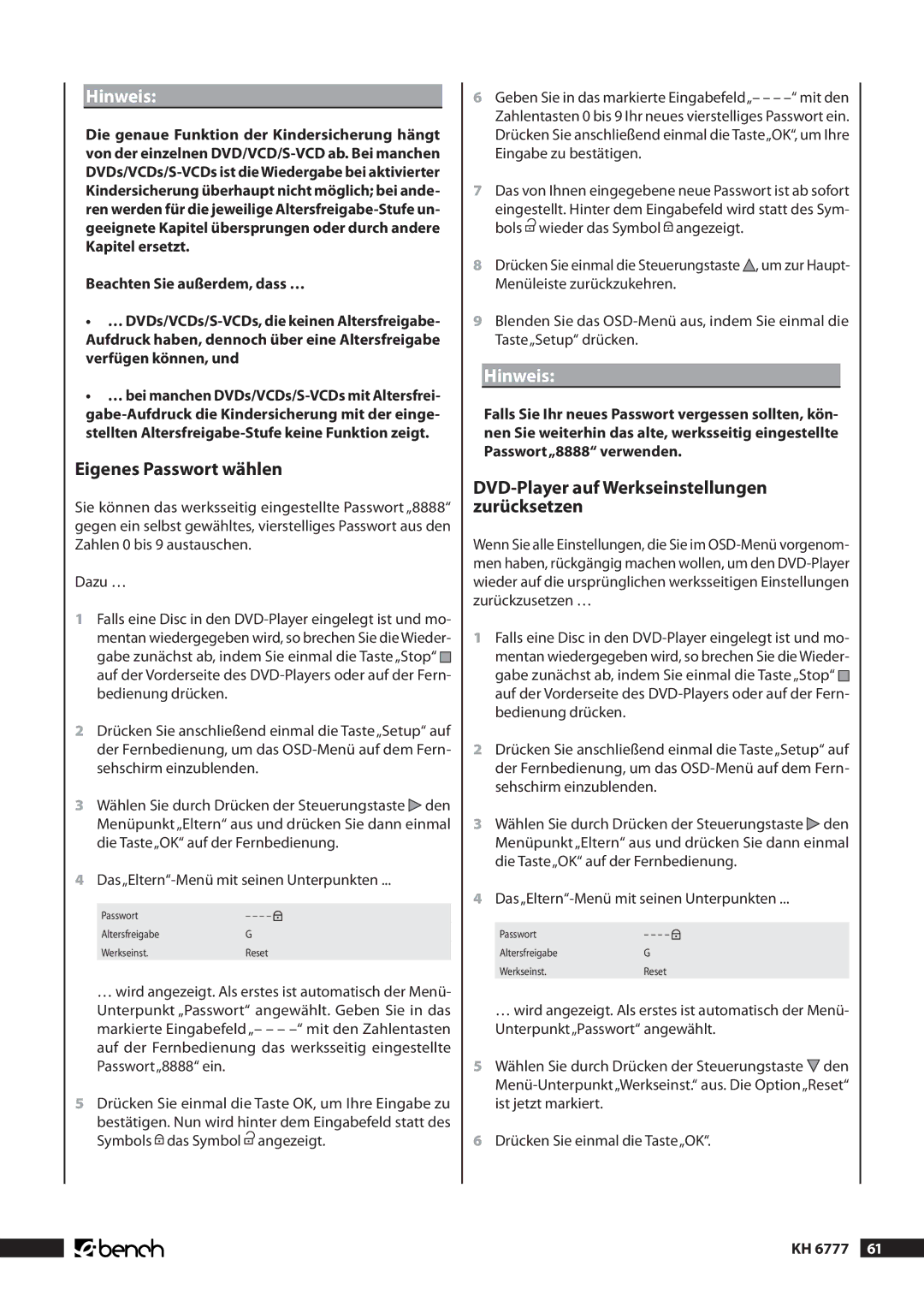 Kompernass manual Eigenes Passwort wählen, KH 6777  