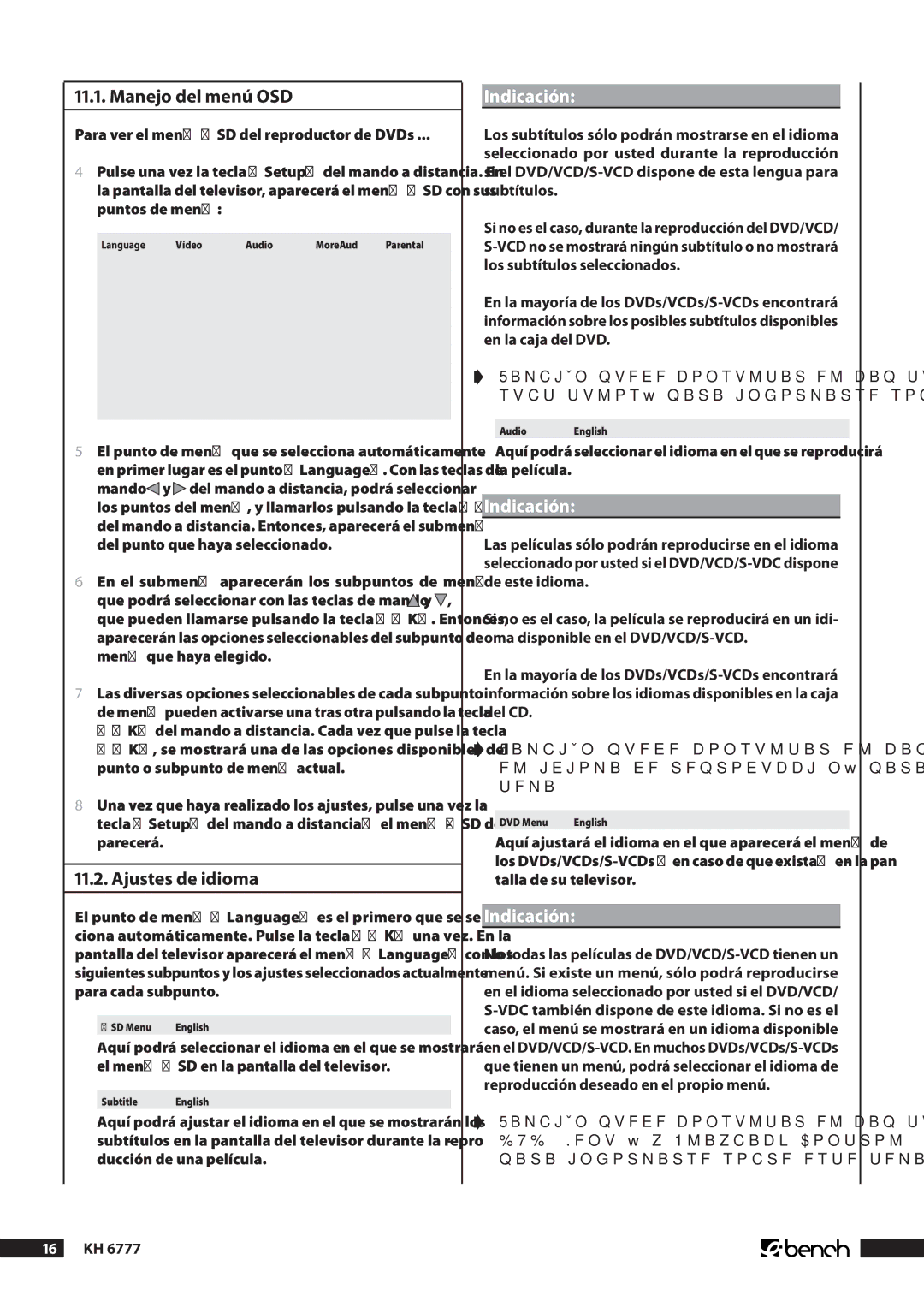 Kompernass KH 6777 manual .. Manejo del menú OSD, .. Ajustes de idioma 