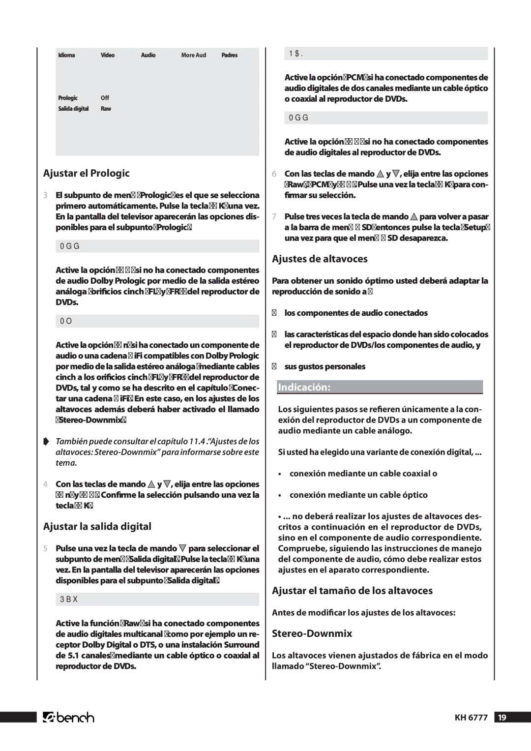 Kompernass KH 6777 manual Ajustar el Prologic, Ajustar la salida digital, Ajustes de altavoces 