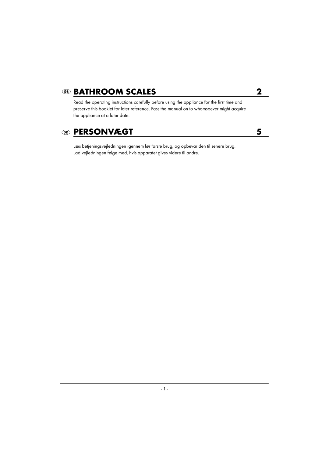 Kompernass KH 807 operating instructions Bathroom Scales, Personvægt 