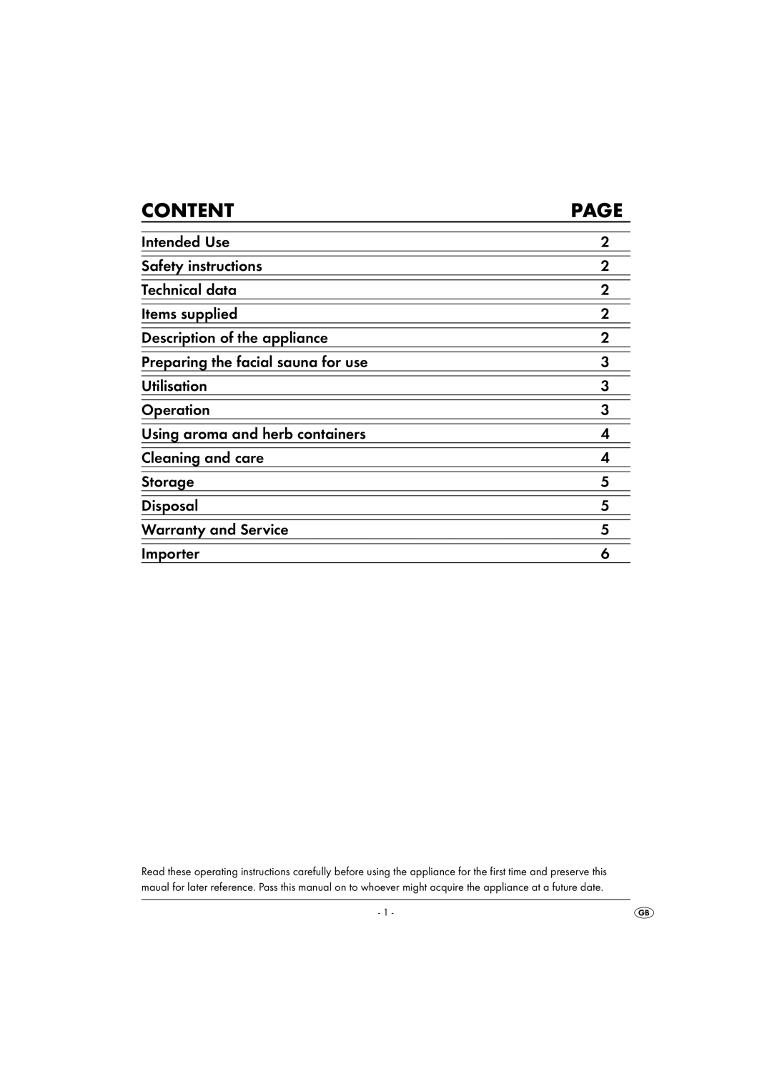 Kompernass KH 8070 operating instructions Content 