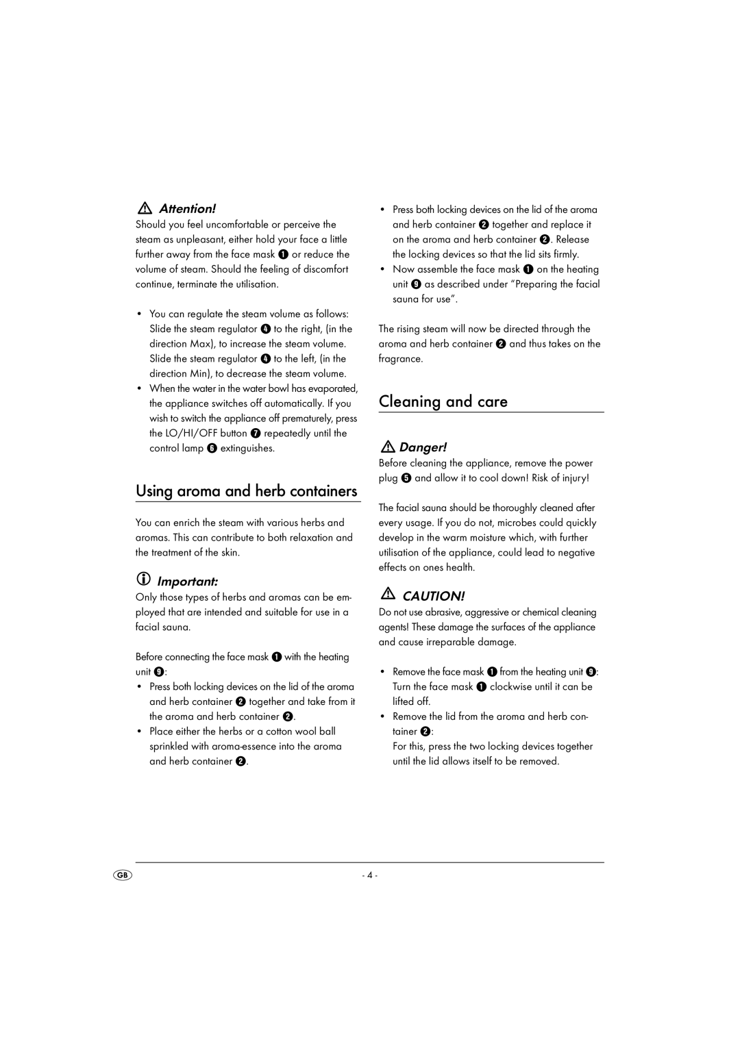 Kompernass KH 8070 operating instructions Cleaning and care, Using aroma and herb containers 