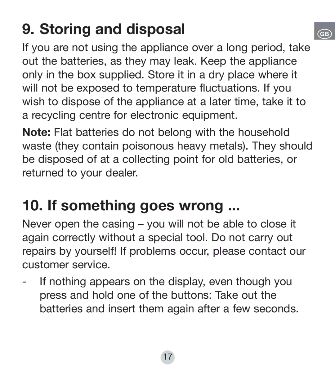 Kompernass KH 8090 operating instructions Storing and disposal, If something goes wrong 