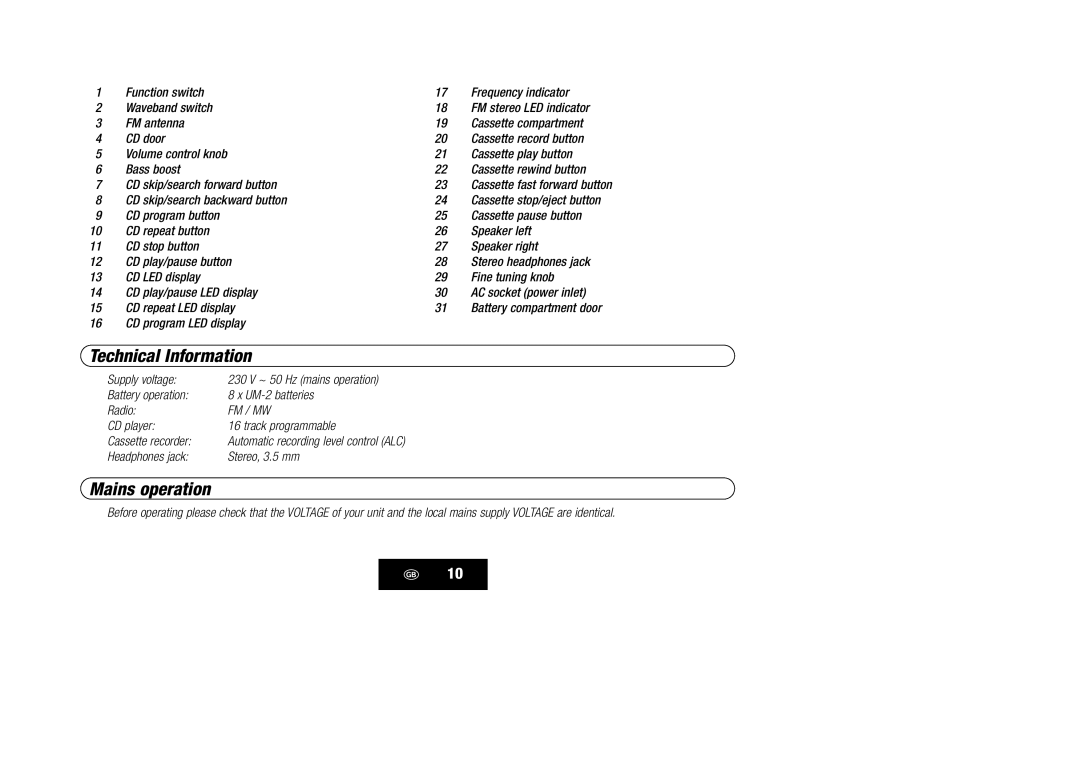 Kompernass KH 868 manual Technical Information, Mains operation 