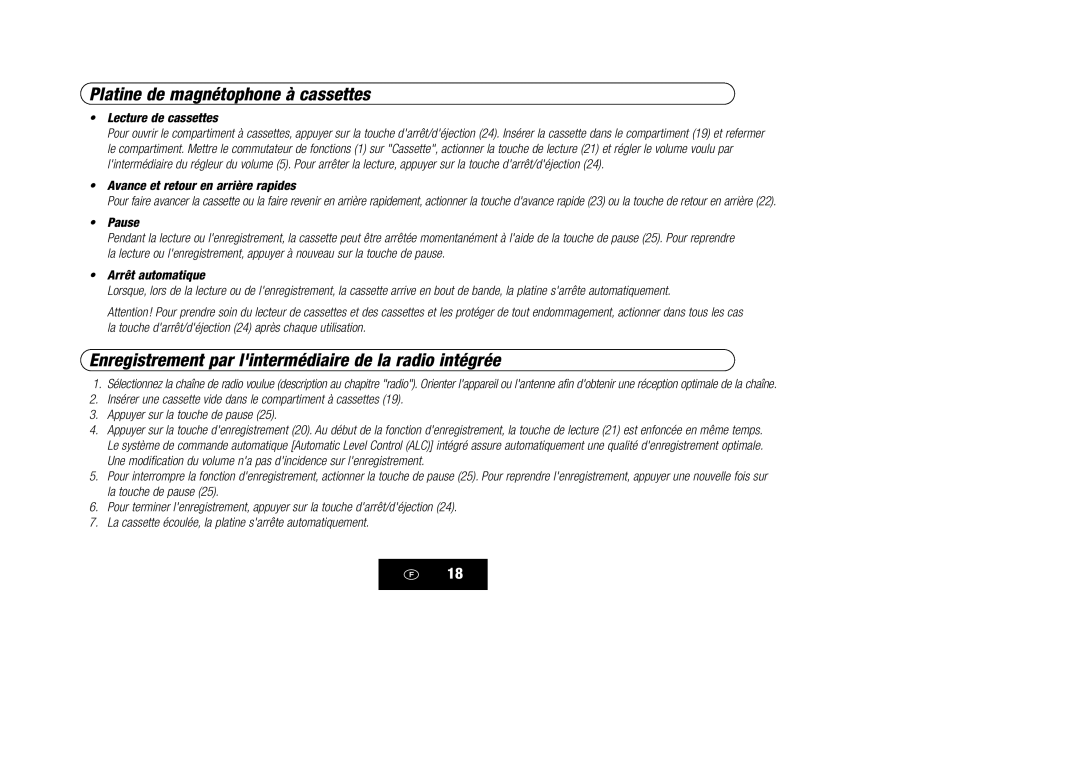 Kompernass KH 868 manual Platine de magnétophone à cassettes, Enregistrement par lintermédiaire de la radio intégrée 