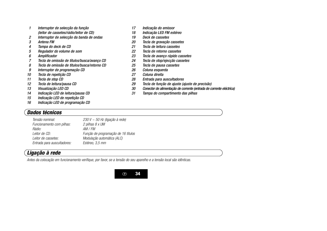 Kompernass KH 868 manual Dados técnicos, Ligação à rede, Leitor de CD 