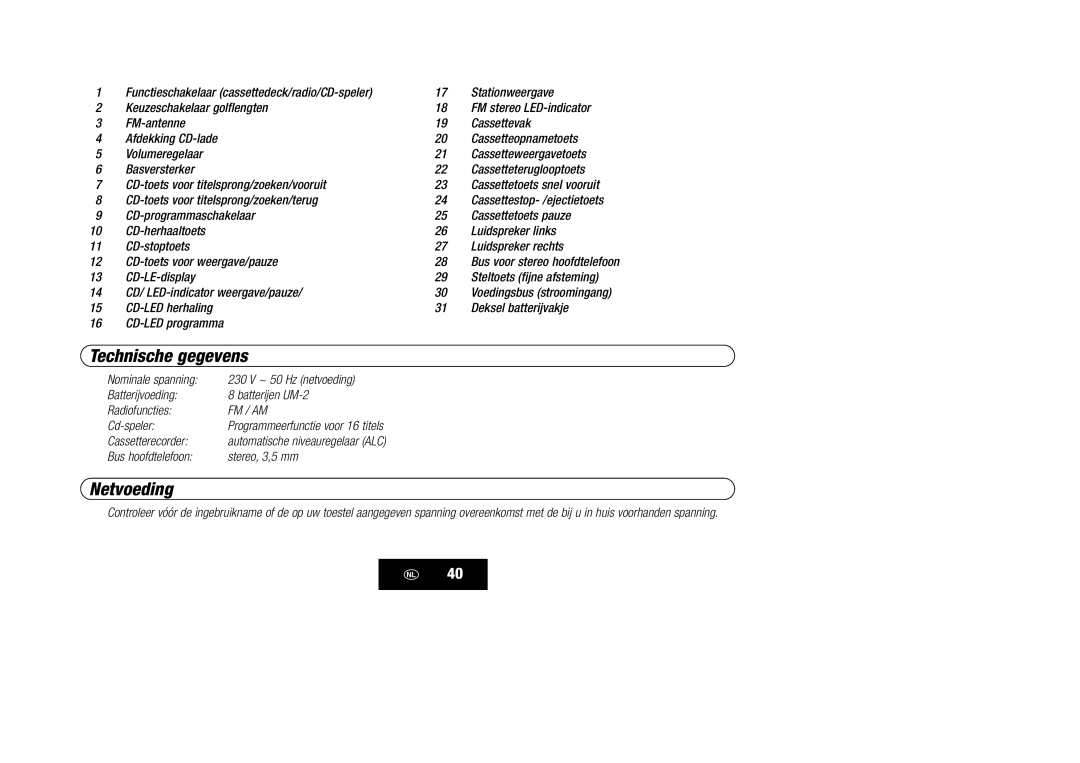 Kompernass KH 868 manual Technische gegevens, Netvoeding 