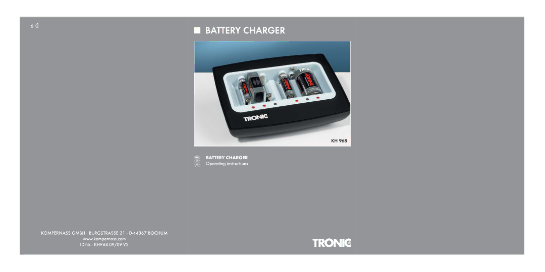 Kompernass KH 968 operating instructions Battery Charger 