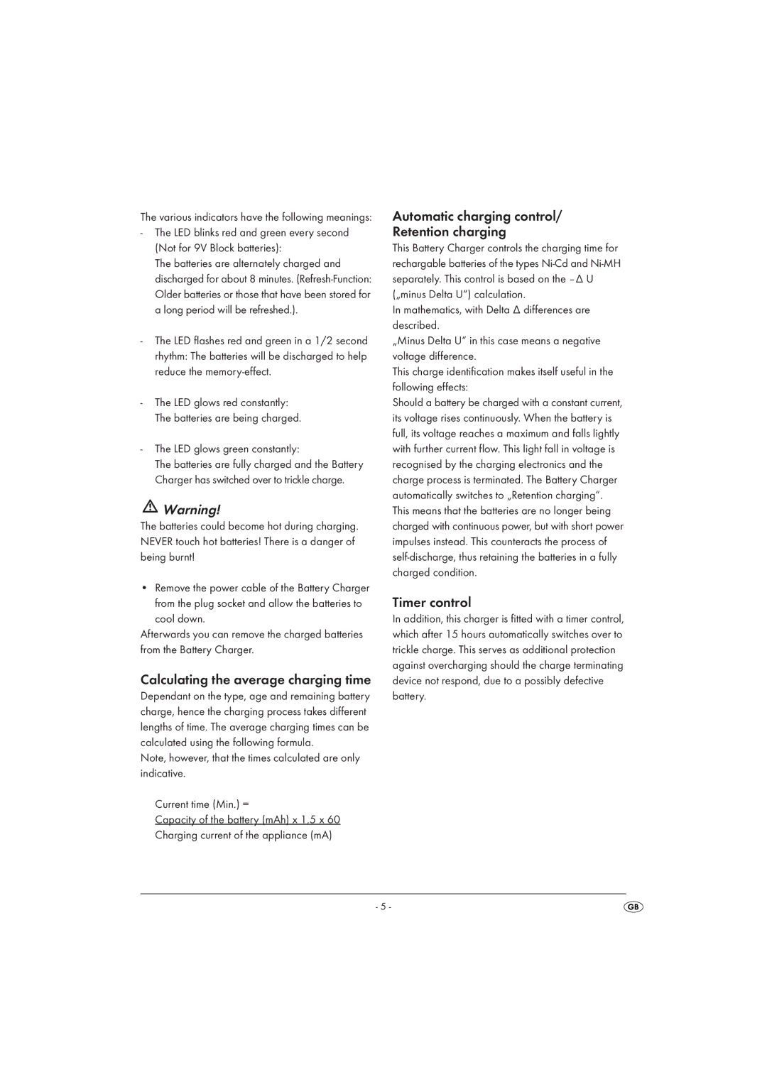 Kompernass KH 968 operating instructions Calculating the average charging time 