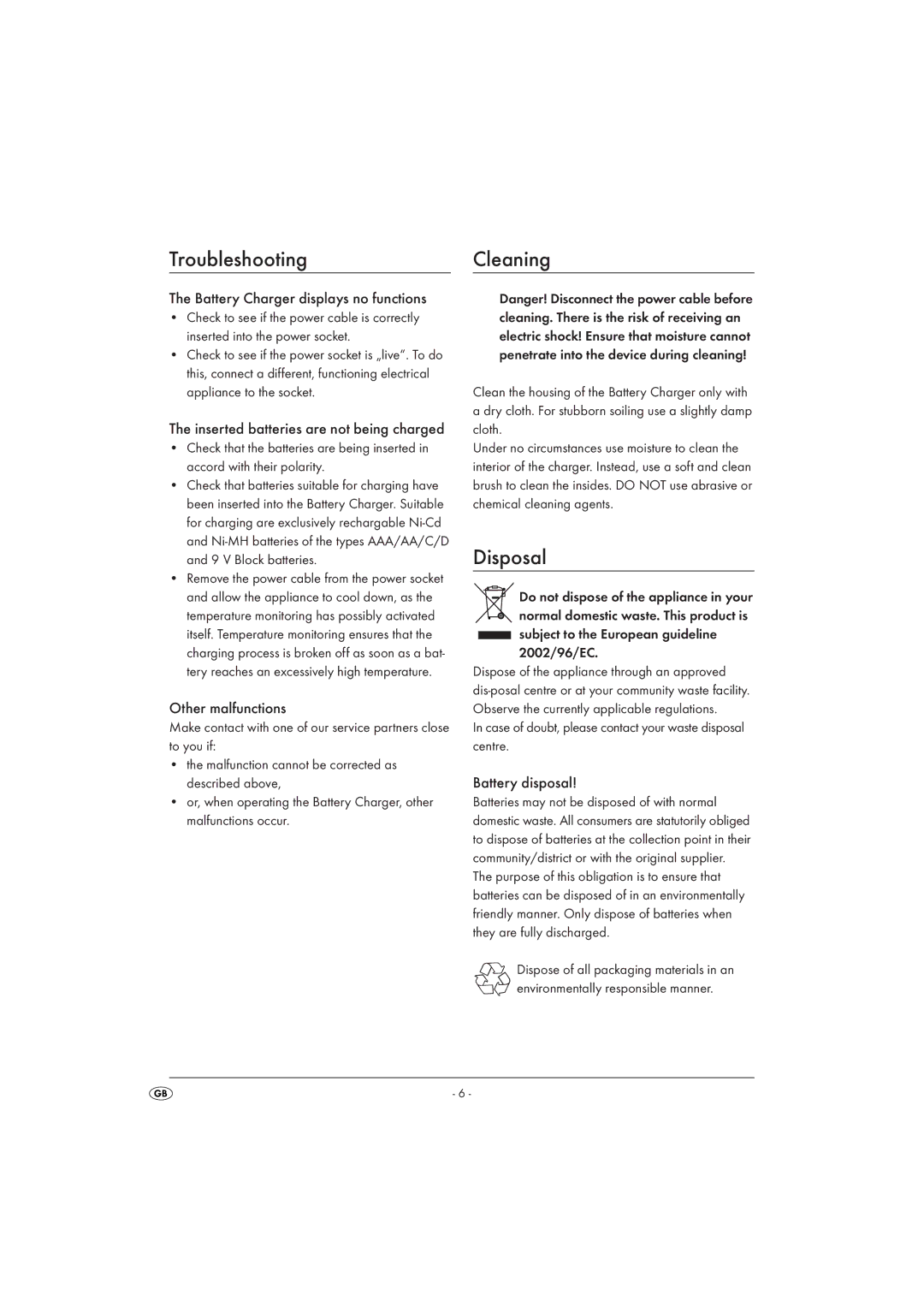 Kompernass KH 968 operating instructions Troubleshooting, Cleaning, Disposal 