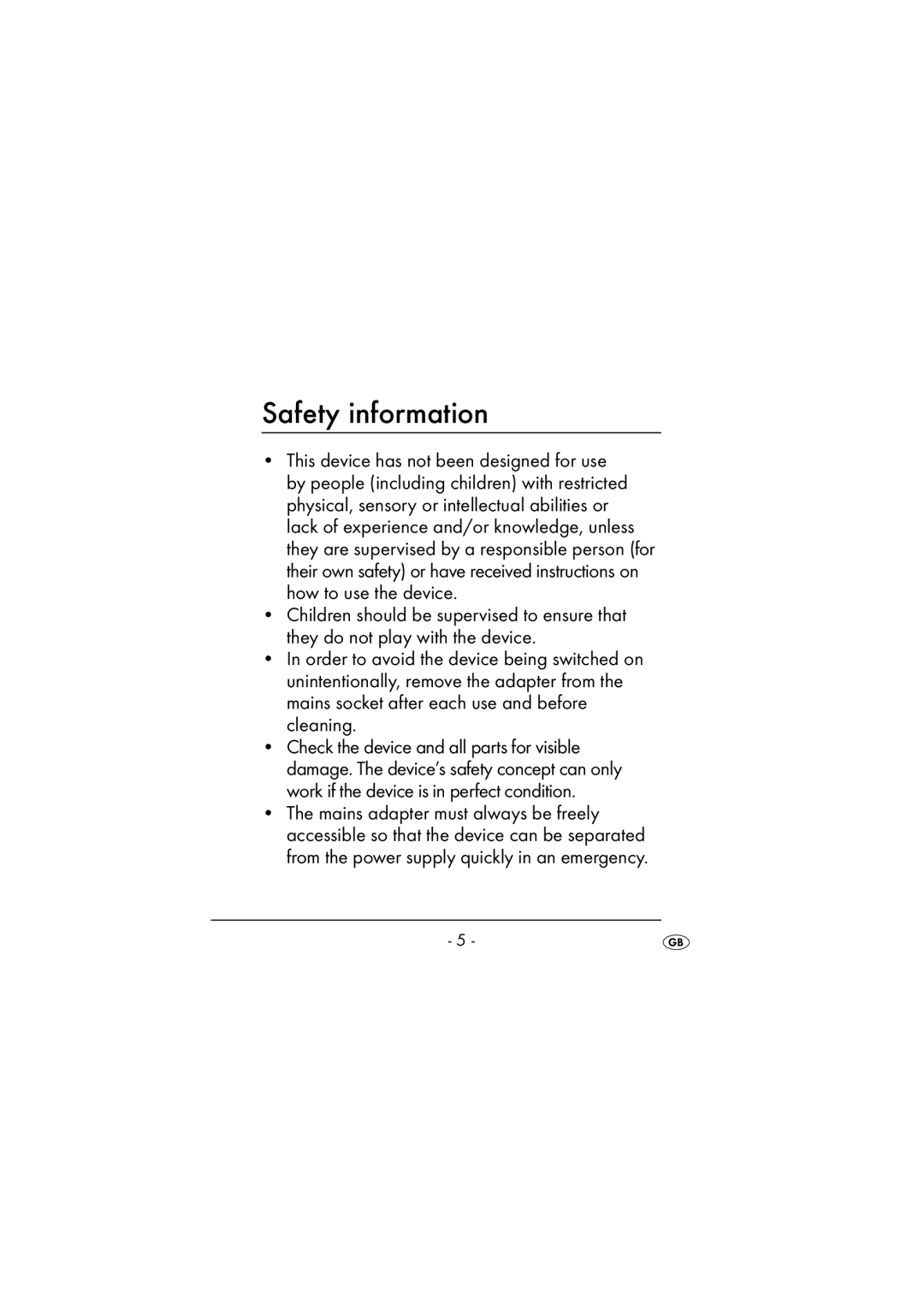 Kompernass KH 971 operating instructions Safety information 