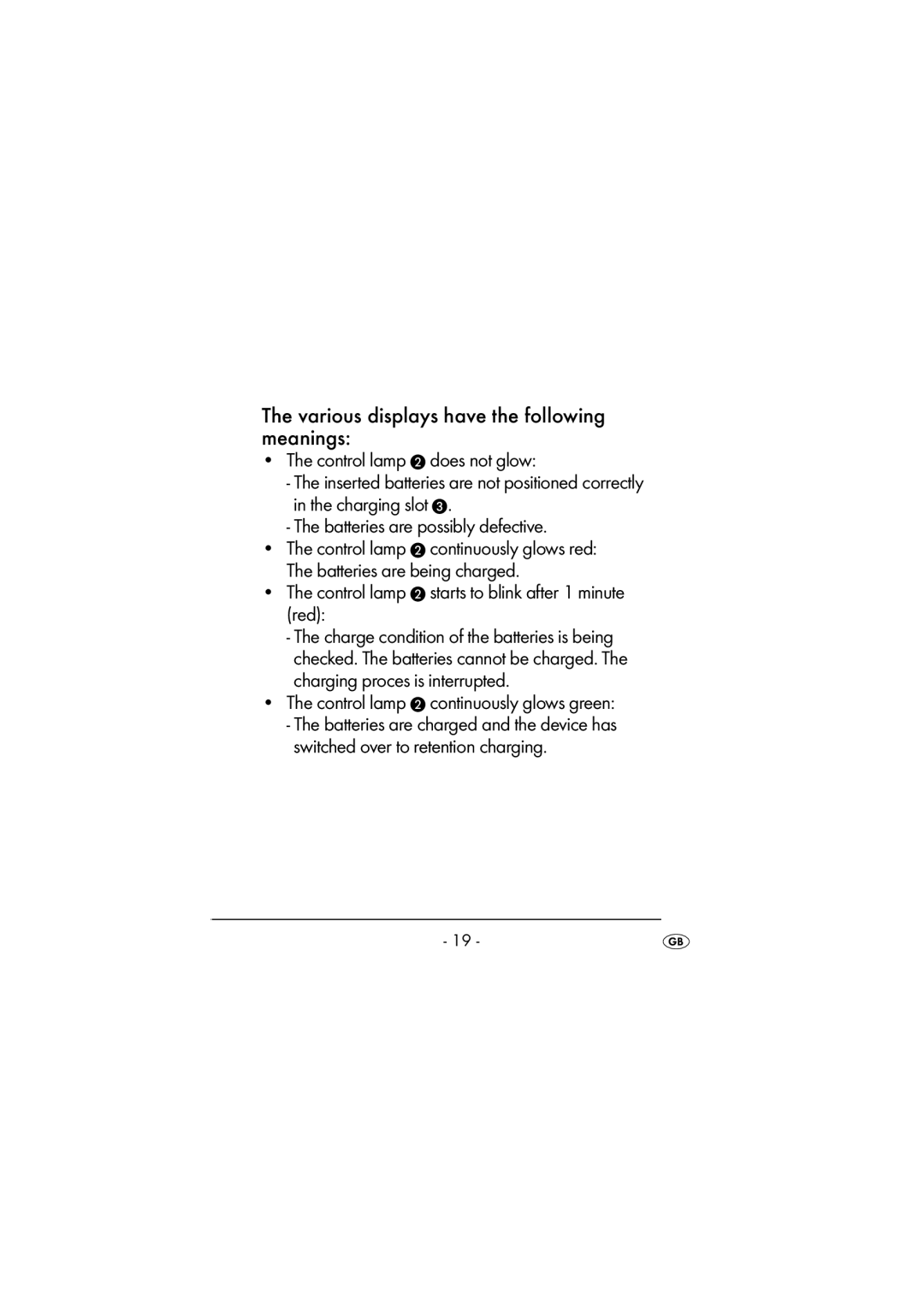 Kompernass KH 972 operating instructions Various displays have the following meanings 