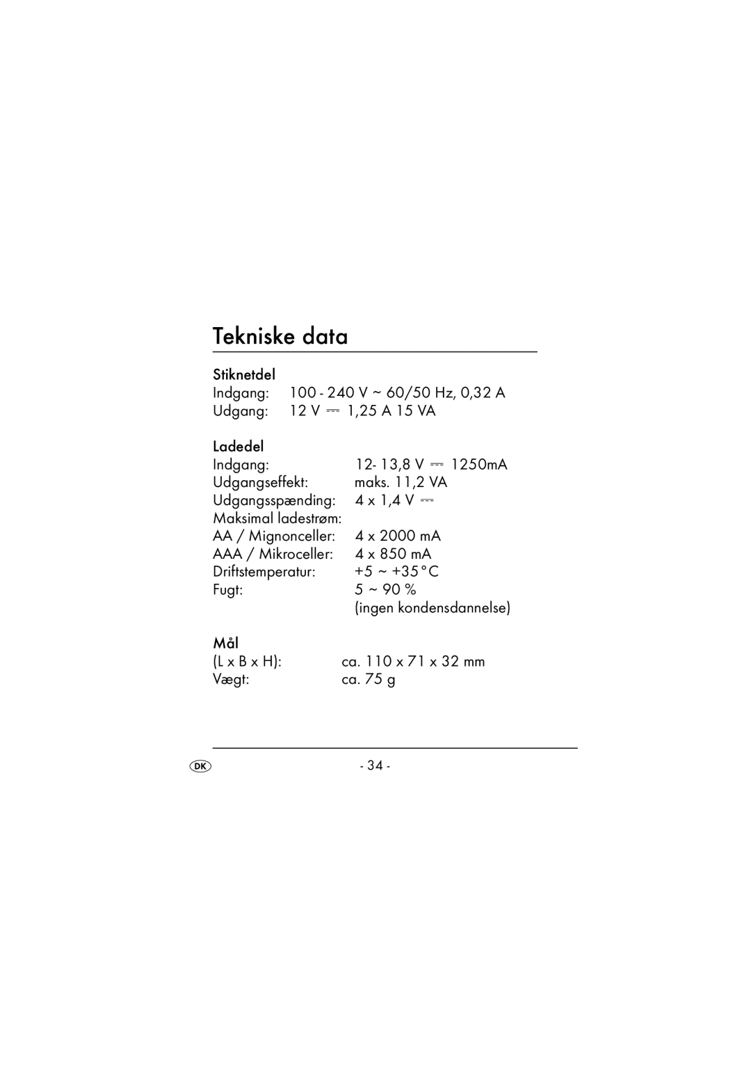 Kompernass KH 972 operating instructions Tekniske data 