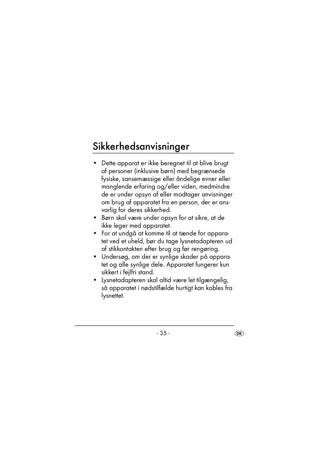 Kompernass KH 972 operating instructions Sikkerhedsanvisninger 