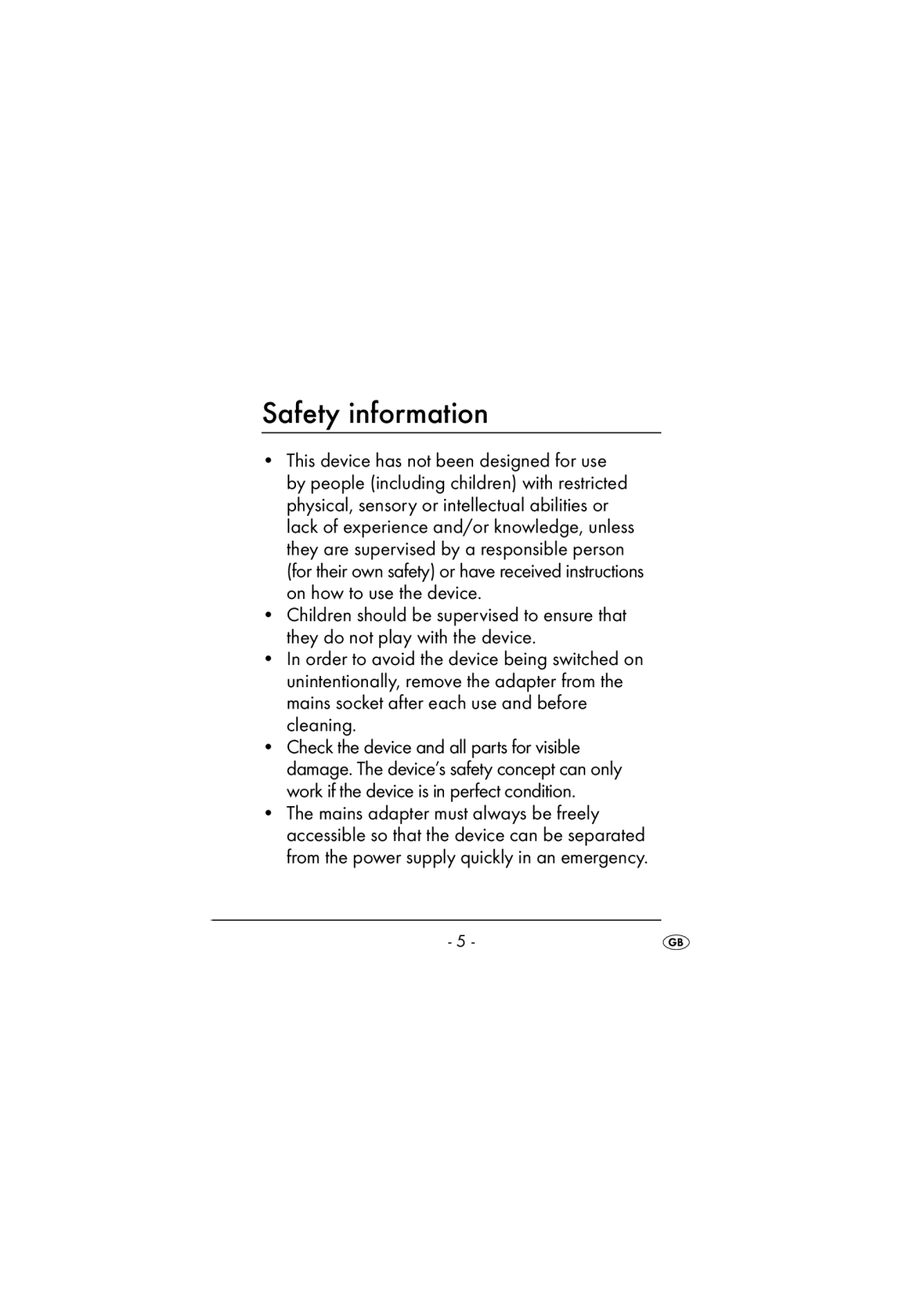 Kompernass KH 972 operating instructions Safety information 