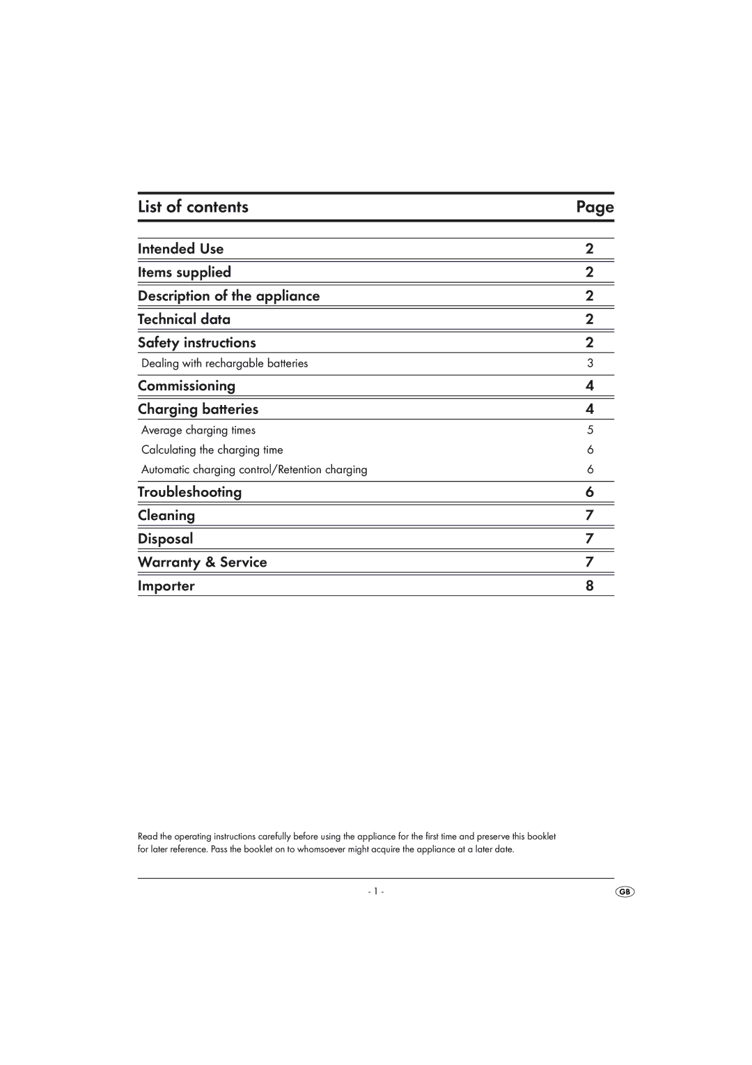 Kompernass KH 980 instruction manual List of contents 