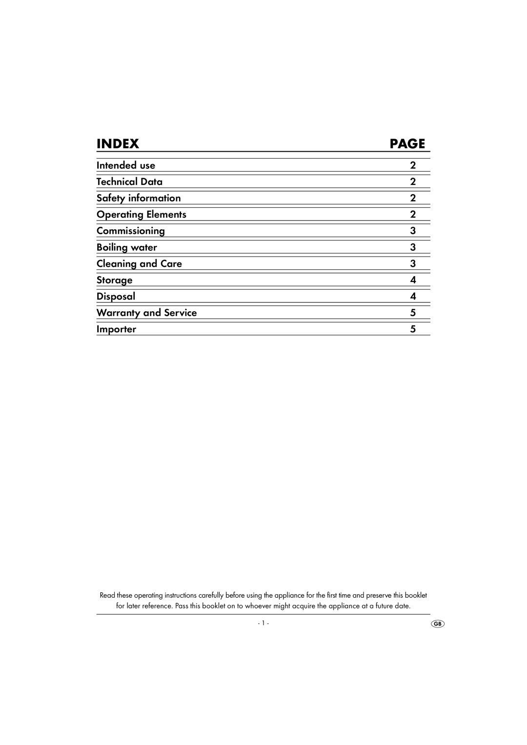 Kompernass KH1025-05/08-V2 operating instructions Index 