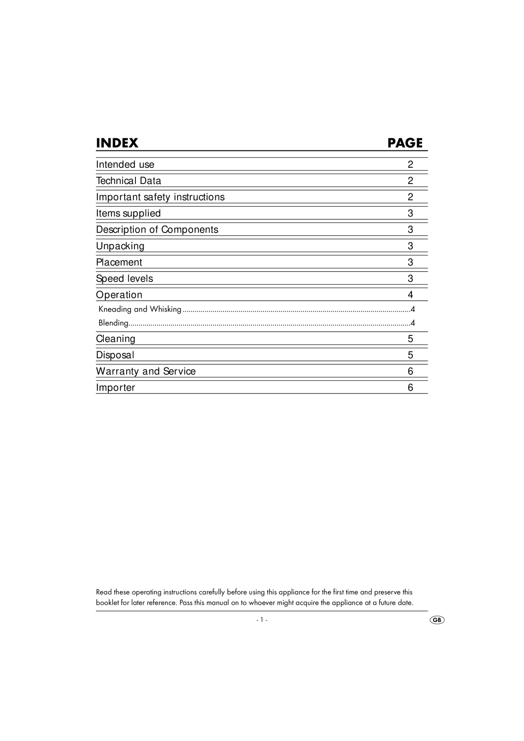 Kompernass KH1132 manual Index 