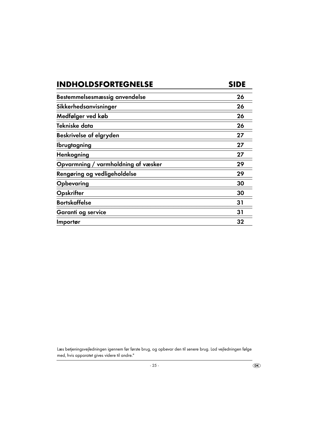 Kompernass KH1135-01/08-V2 operating instructions Indholdsfortegnelse Side 