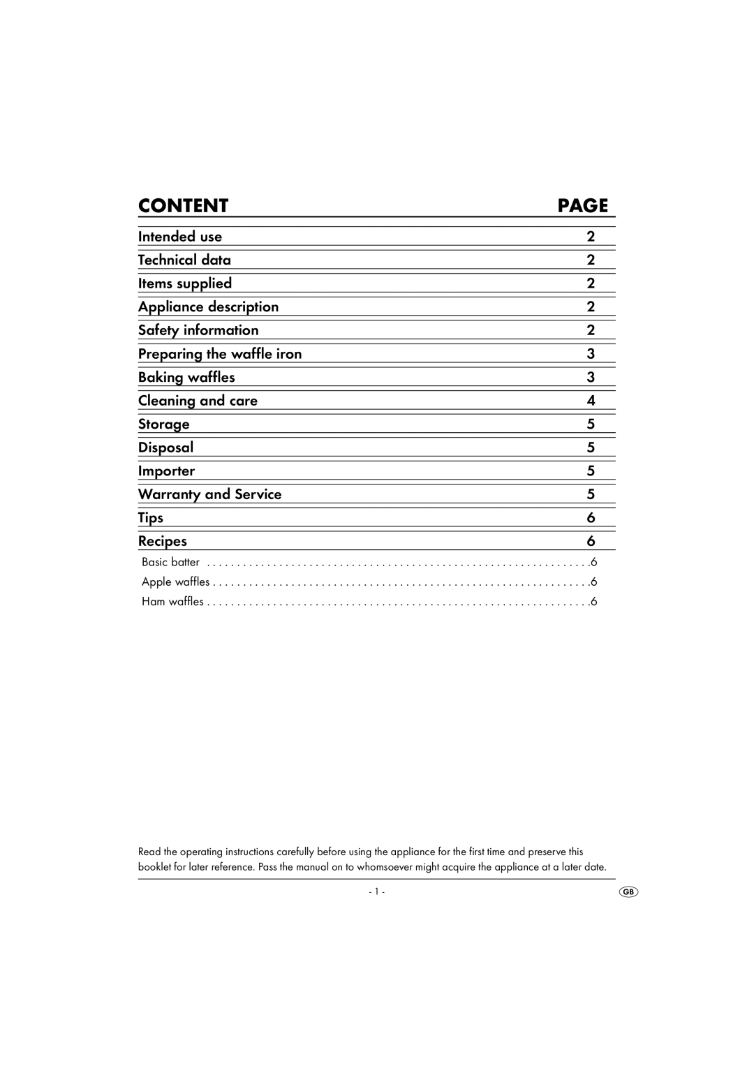 Kompernass KH1163 operating instructions Content 