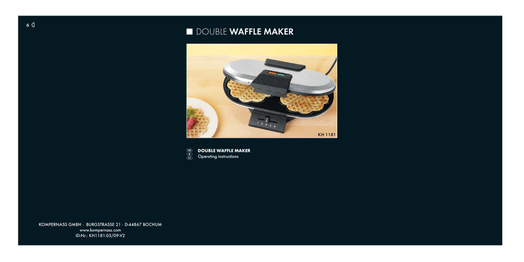 Kompernass KH1181 manual Double Waffle Maker 