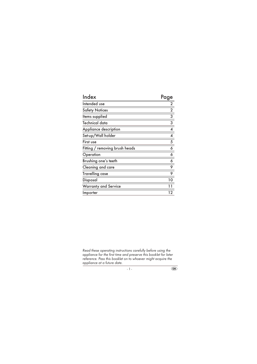 Kompernass KH123 operating instructions Index 