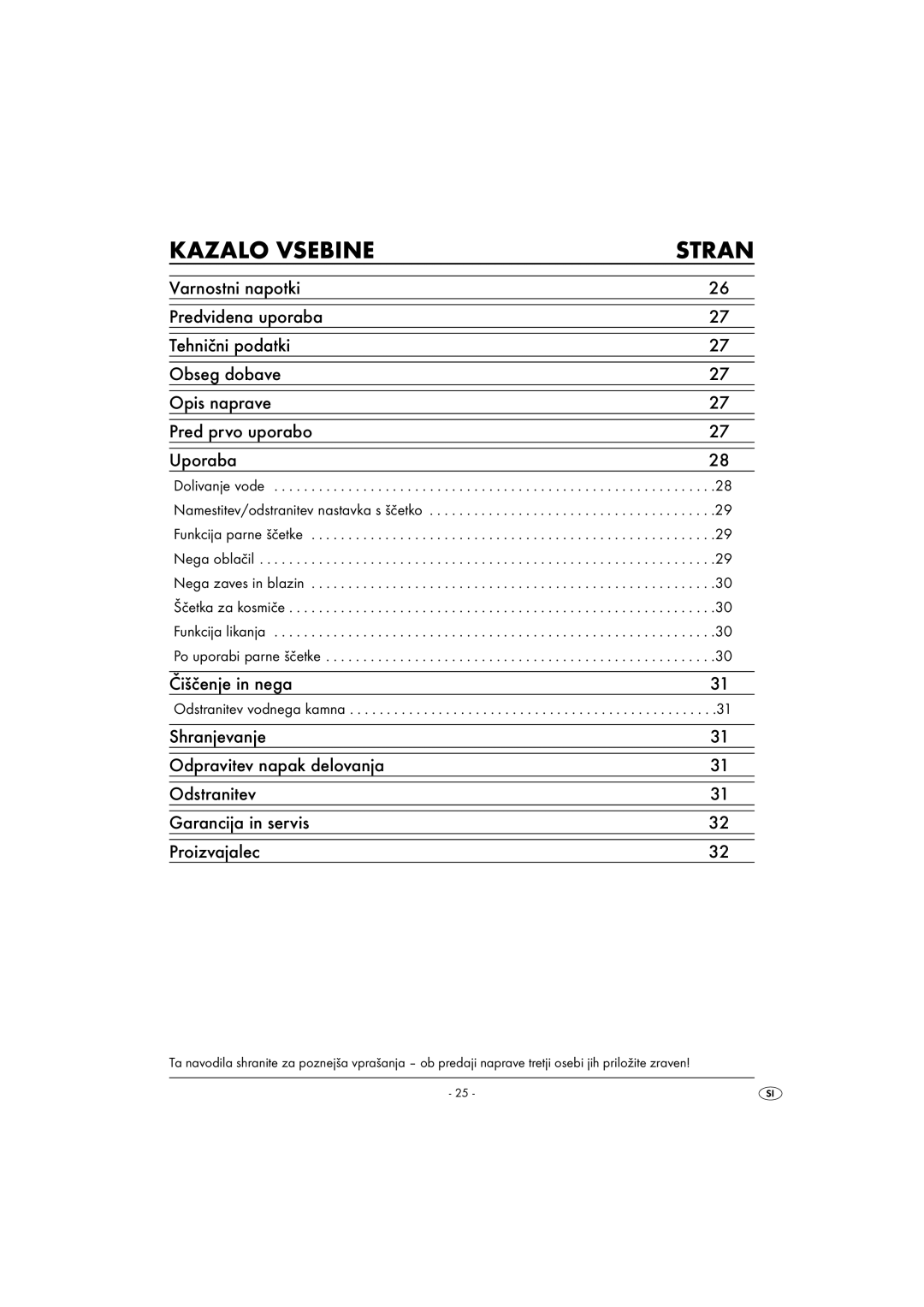 Kompernass KH1270-06/08-V6 operating instructions Kazalo Vsebine Stran, Odstranitev vodnega kamna 