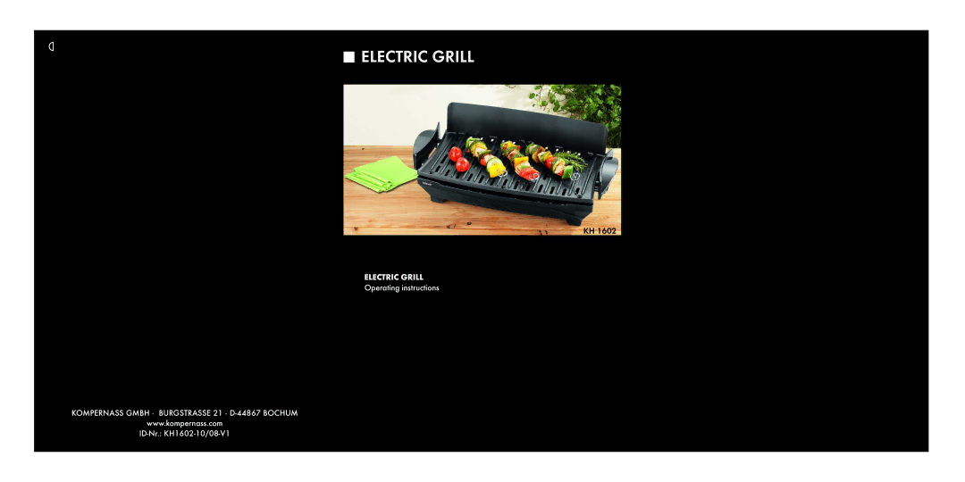 Kompernass KH1602-10/08-V1 operating instructions Electric Grill 