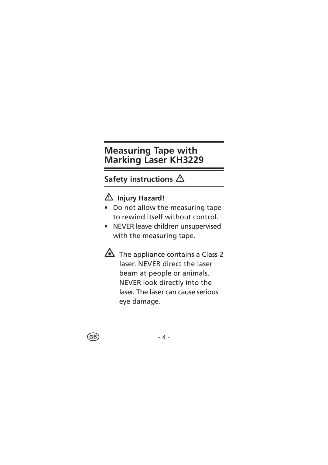 Kompernass KH3229-09/06-V2 manual Safety instructions, Injury Hazard 