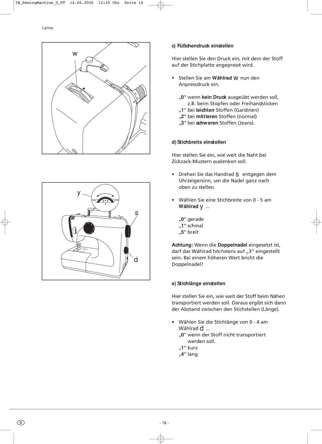 Kompernass KH4000 manual Füßchendruck einstellen, Stichbreite einstellen, Stichlänge einstellen 