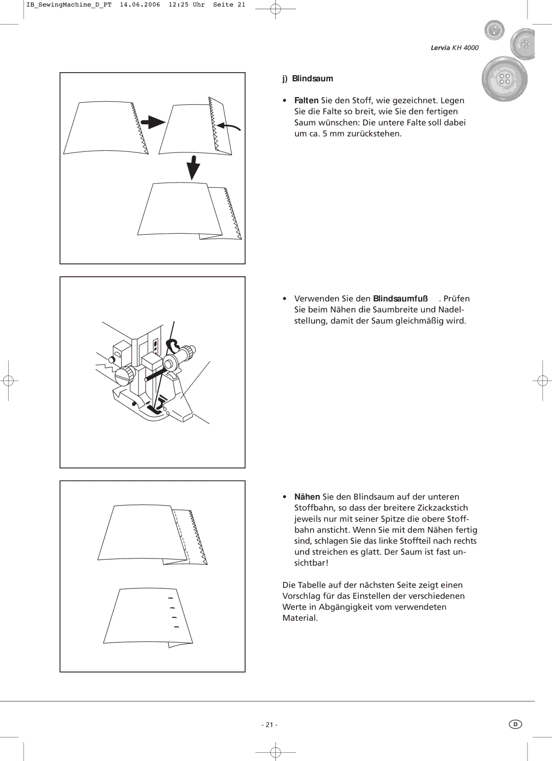 Kompernass KH4000 manual Blindsaum 