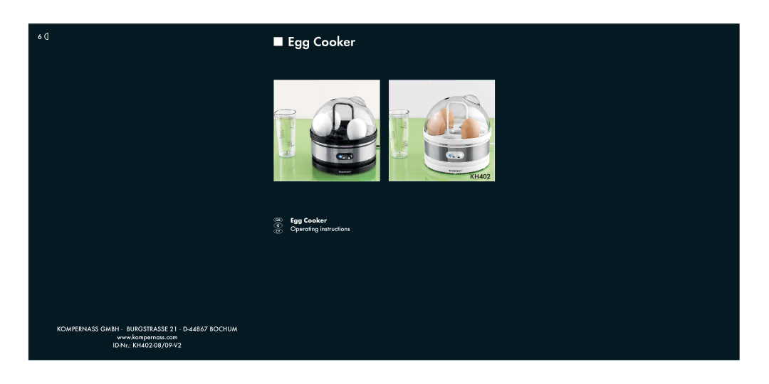 Kompernass KH402 manual Egg Cooker 