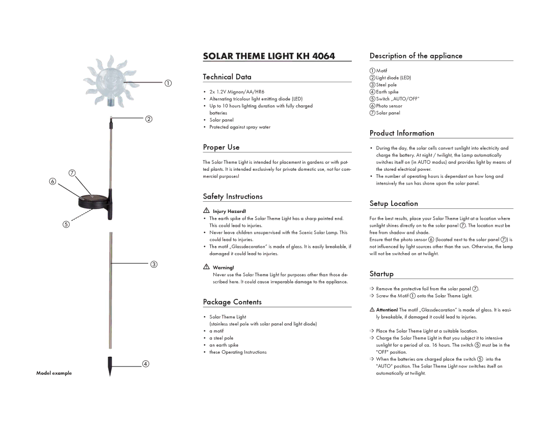 Kompernass KH4064-11 Technical Data, Proper Use, Safety Instructions, Package Contents, Description of the appliance 