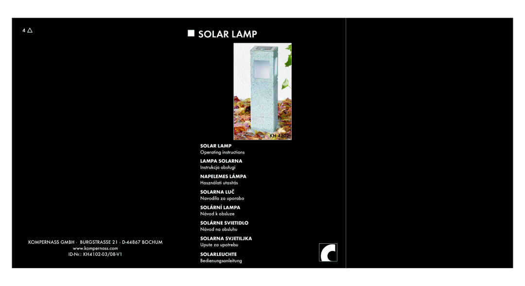 Kompernass KH4102-03/08-V1 operating instructions Solar Lamp 