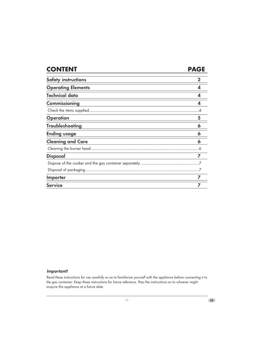 Kompernass KH4202 manual Content, Importer Service 