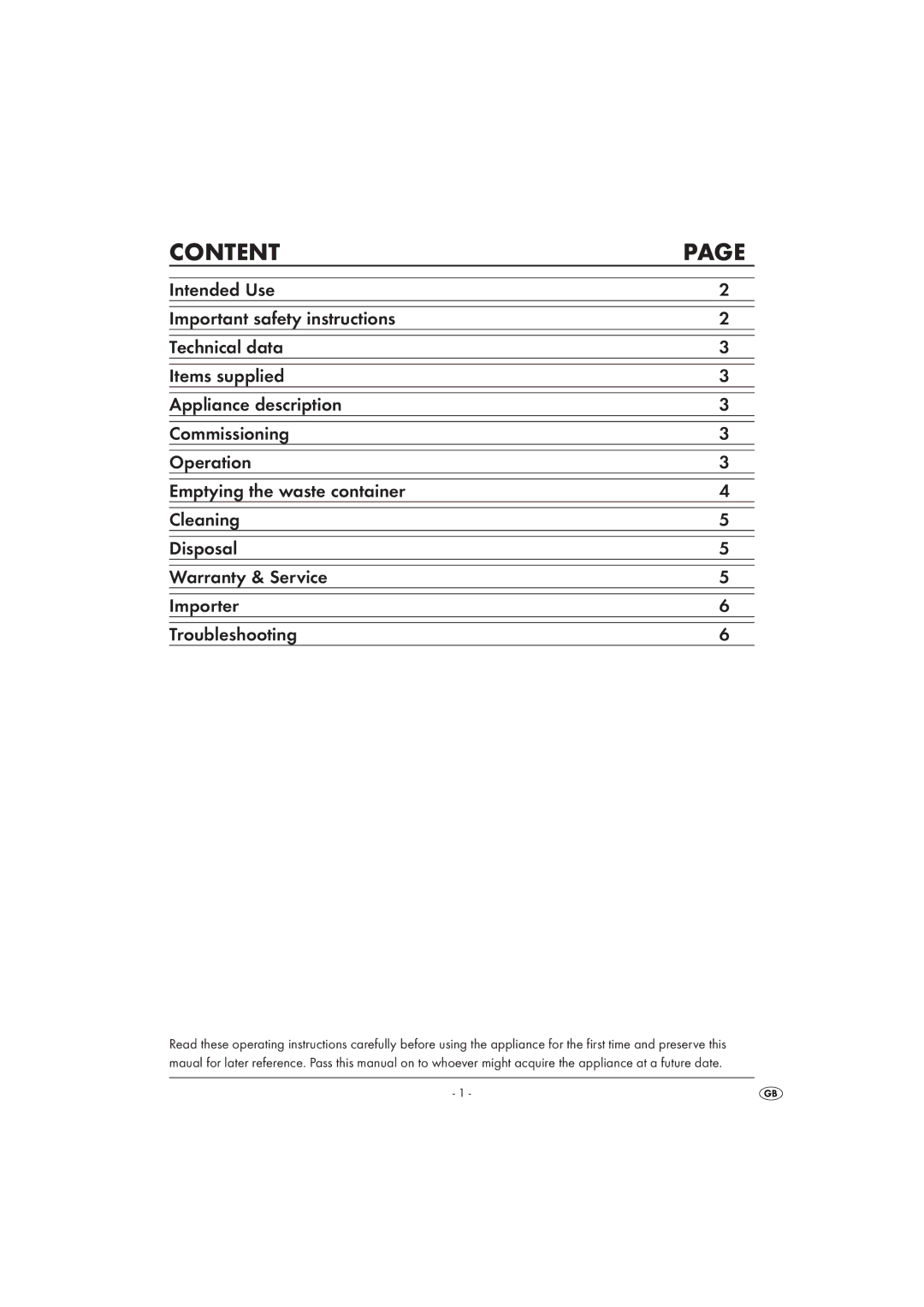 Kompernass KH4407 operating instructions Content 