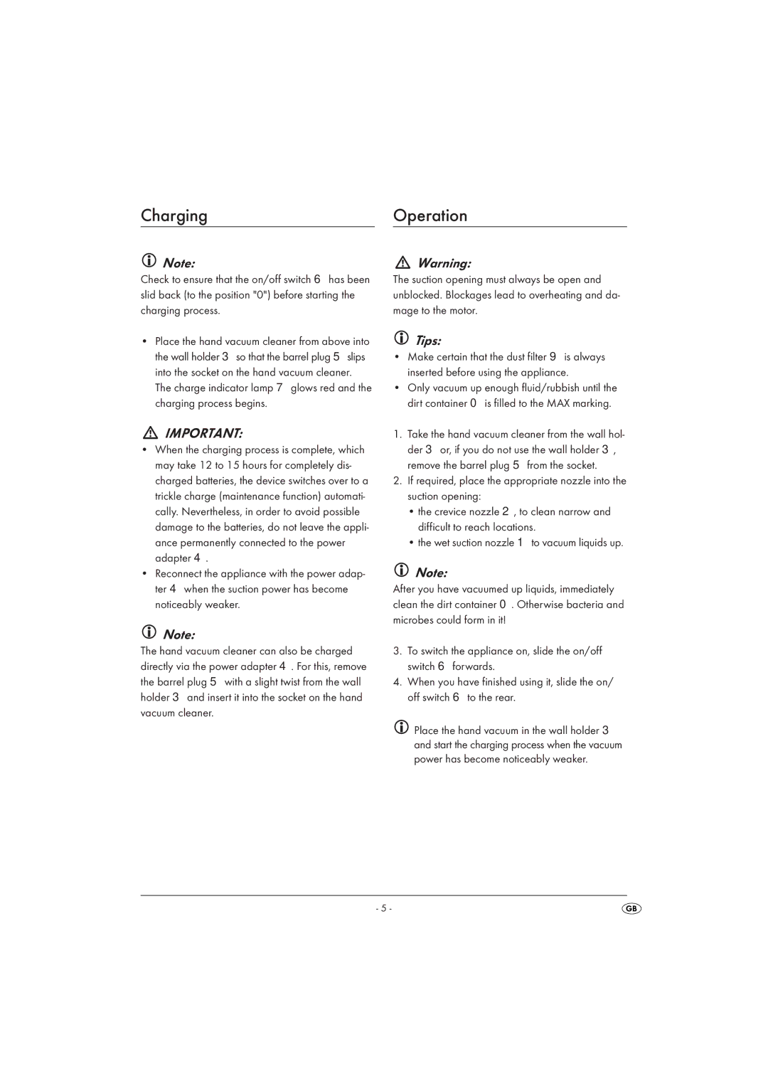 Kompernass KH4423 manual Charging, Operation, Tips 