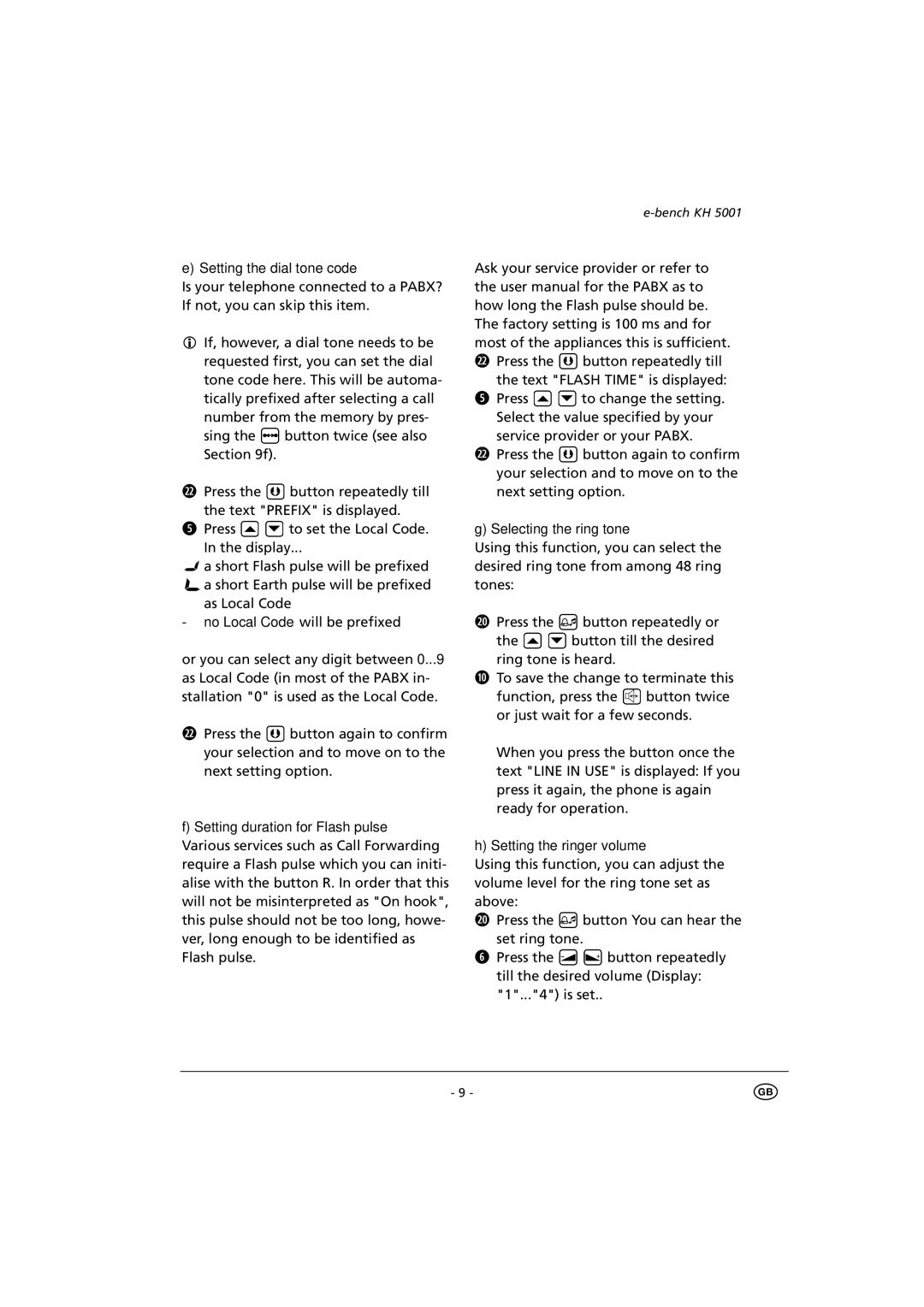 Kompernass KH5001 manual Setting the dial tone code 