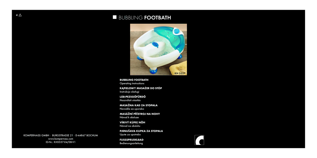 Kompernass KH5557-04/08-V1 operating instructions Bubbling Footbath 