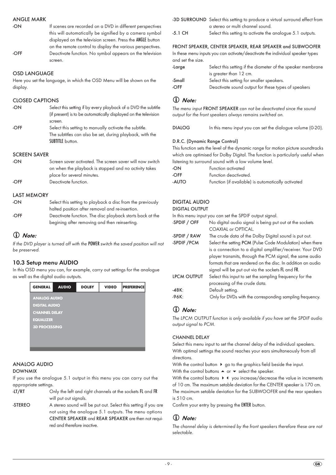 Kompernass KH 6524, KH6525 manual Setup menu Audio 