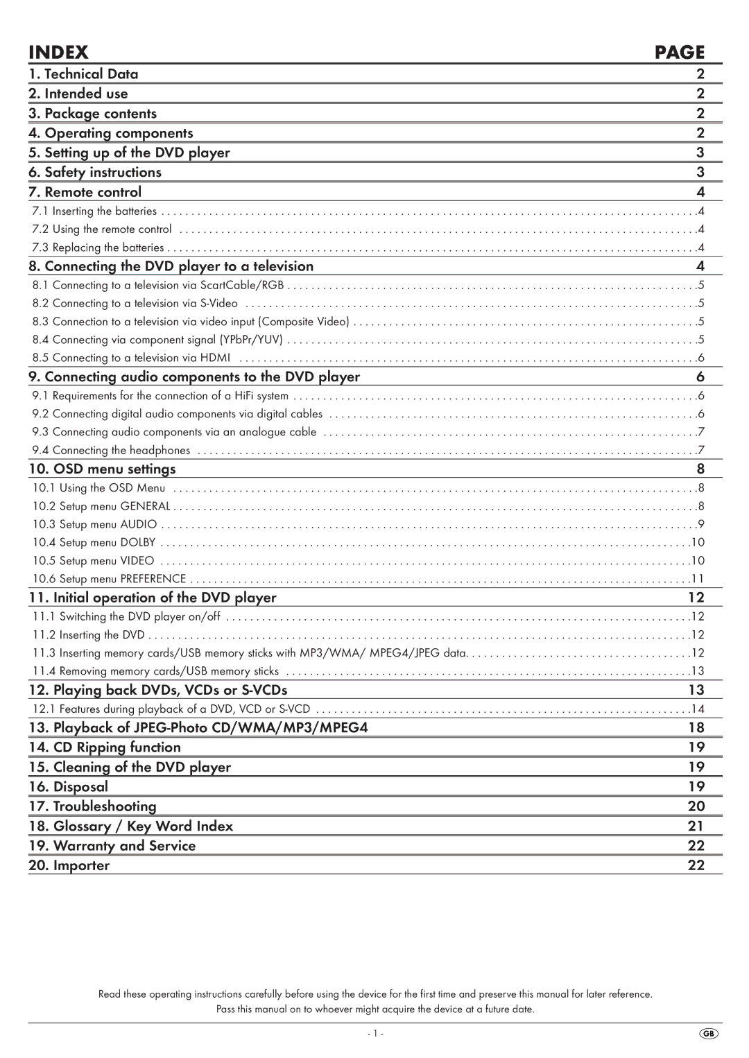 Kompernass KH 6524, KH6525 manual Index, Features during playback of a DVD, VCD or S-VCD 