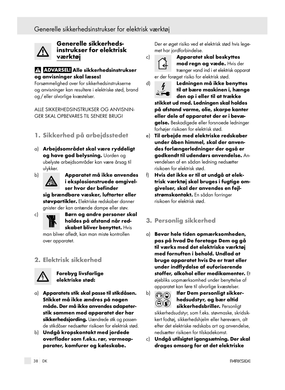 Kompernass PEBH 1010 Generelle sikkerhedsinstrukser for elektrisk værktøj, Sikkerhed på arbejdsstedet, Elektrisk sikkerhed 