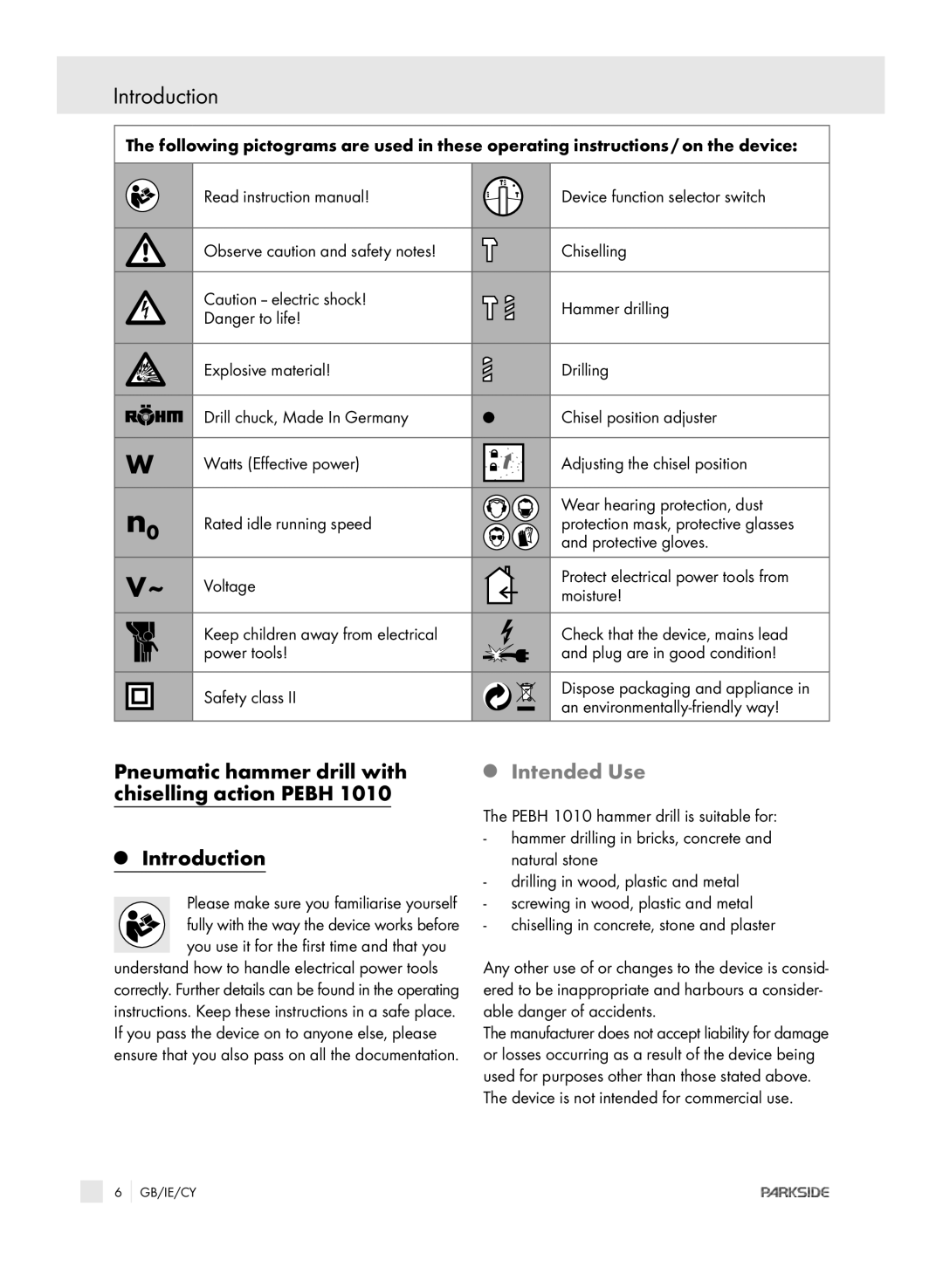 Kompernass PEBH 1010 manual Introduction, Intended Use 