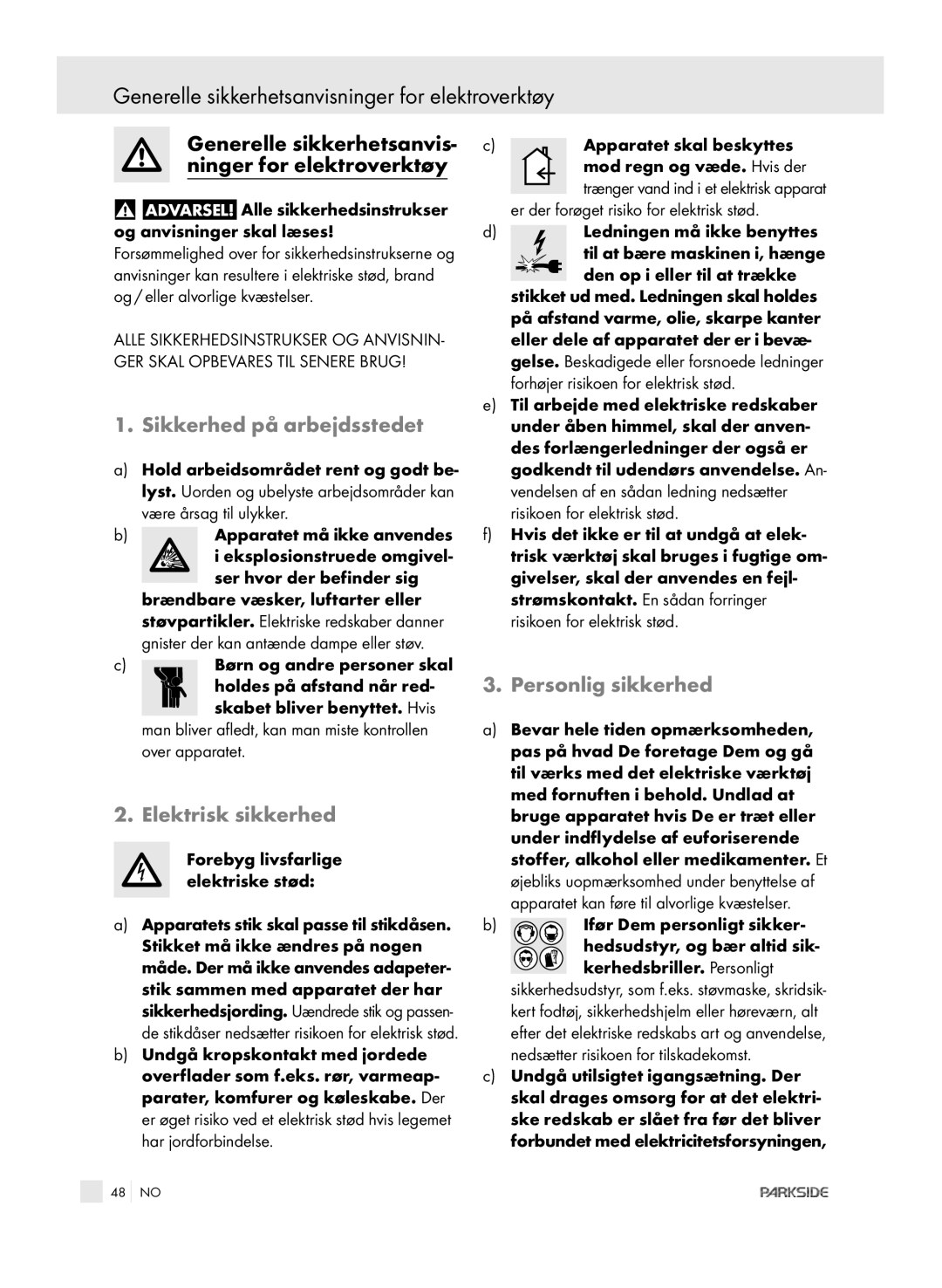 Kompernass PEBH 1010 manual Generelle sikkerhetsanvisninger for elektroverktøy 