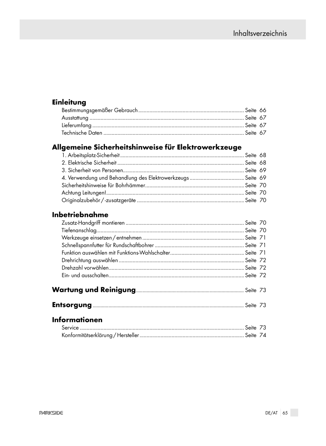 Kompernass PEBH 1010 Inhaltsverzeichnis, Einleitung, Allgemeine Sicherheitshinweise für Elektrowerkzeuge, Inbetriebnahme 