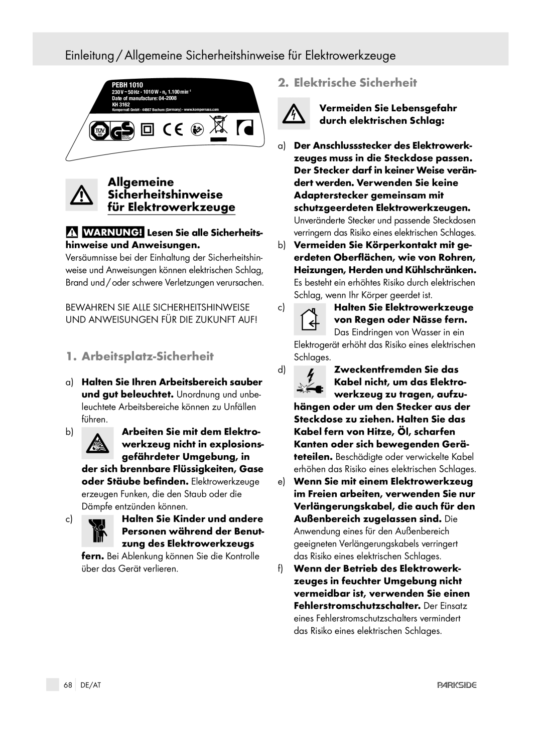 Kompernass PEBH 1010 Arbeitsplatz-Sicherheit, Elektrische Sicherheit, Vermeiden Sie Lebensgefahr durch elektrischen Schlag 