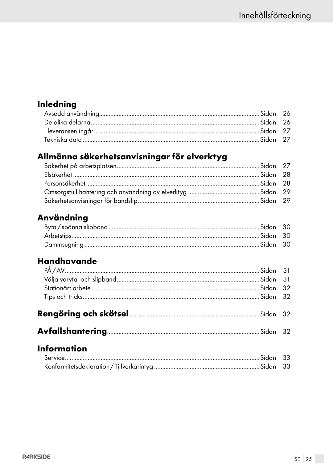 Kompernass PEBS 900 Innehållsförteckning, Inledning, Allmänna säkerhetsanvisningar för elverktyg, Användning, Handhavande 