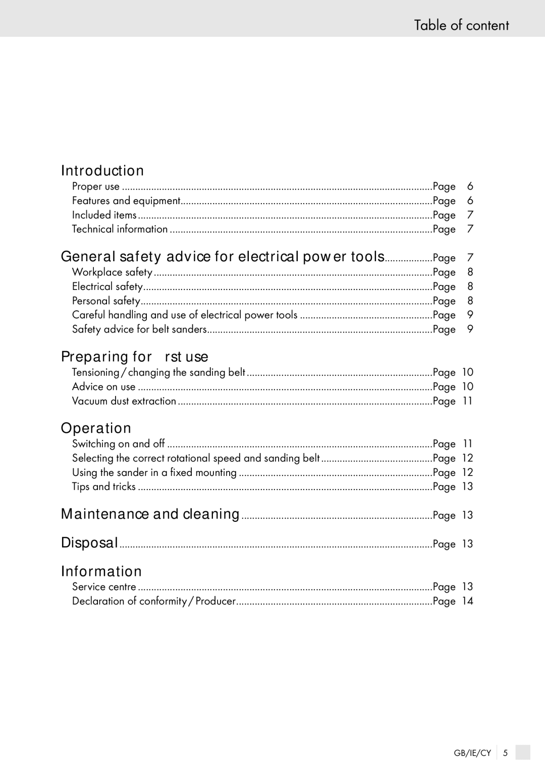 Kompernass PEBS 900 manual Table of content 